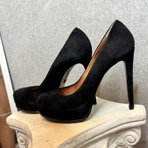 Pour La Victoire Suede Platform Stiletto Pumps Black Suede Heels 9.5